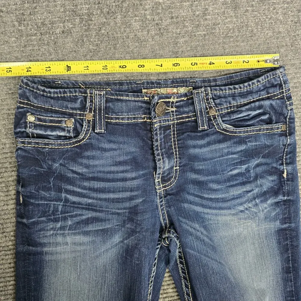 BKE Wendi Womens 26 Dark Wash Denim Bermuda Cutoff Shorts Rhinestone Stretch